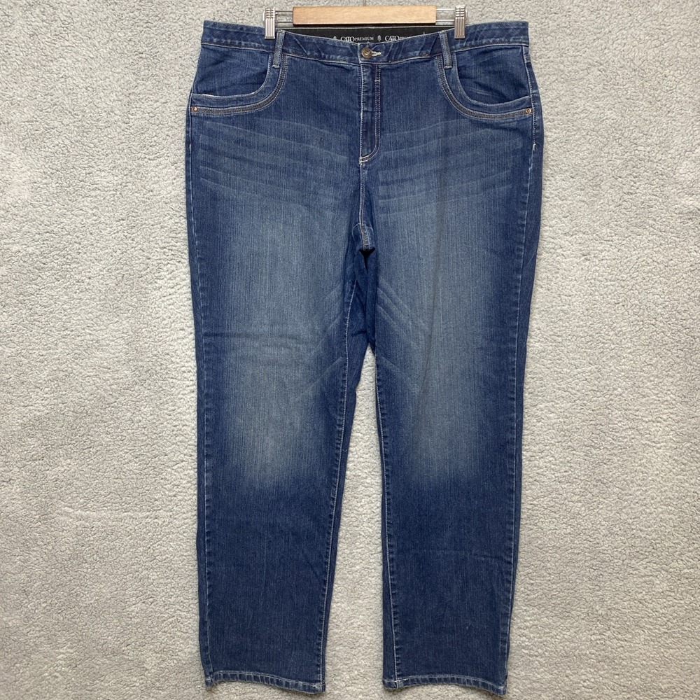 Cato Premium Jeans Women 22W Blue Denim Straight Med Wash Comfort Elastic Waist
